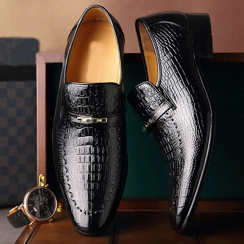 Men's Leather Shoes Casual Business Formal Shoes with Crocodile Pattern